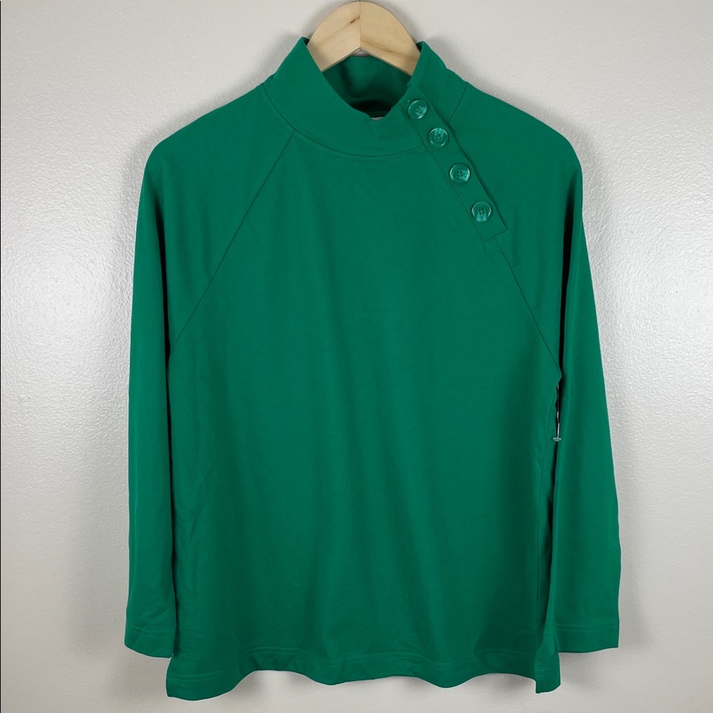 NEW Christopher & Banks Green Button-Neck Long Sleeve Sweatshirt
